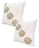 Benzara UPT-268971 Accent Pillow, Soft Cover, Printed Lotus Flower, Gold, White