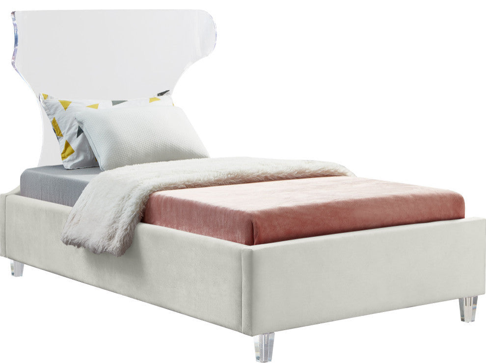 Ghost Velvet Upholstered Bed, Cream, Twin