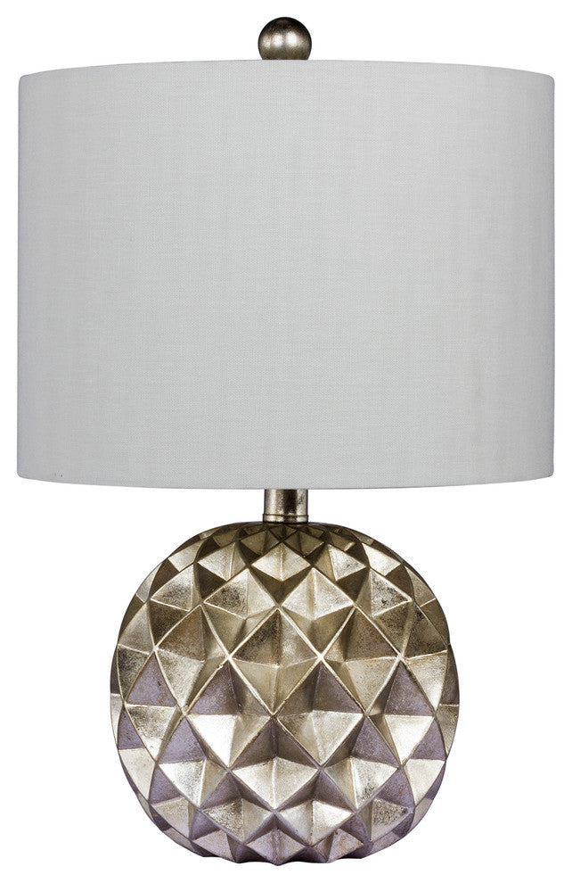 24" Paper Lantern Fold Resin Table Lamp, Silver Foil