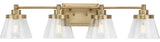 Hinton 4-Light Vintage Brass Clear Seeded Glass Bath Vanity Light