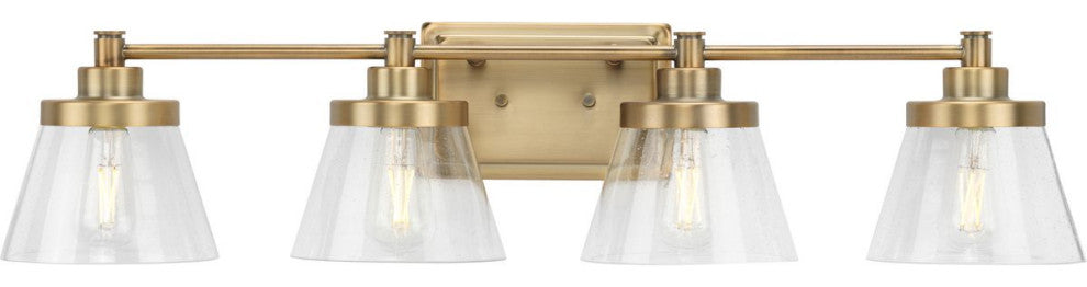 Hinton 4-Light Vintage Brass Clear Seeded Glass Bath Vanity Light
