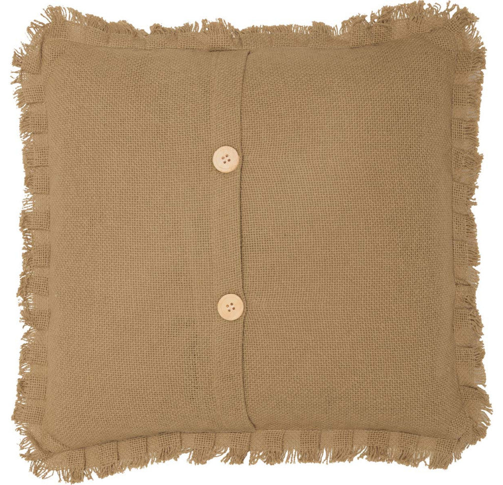 Burlap Natural Pillow With Fringed Ruffle, 16x16