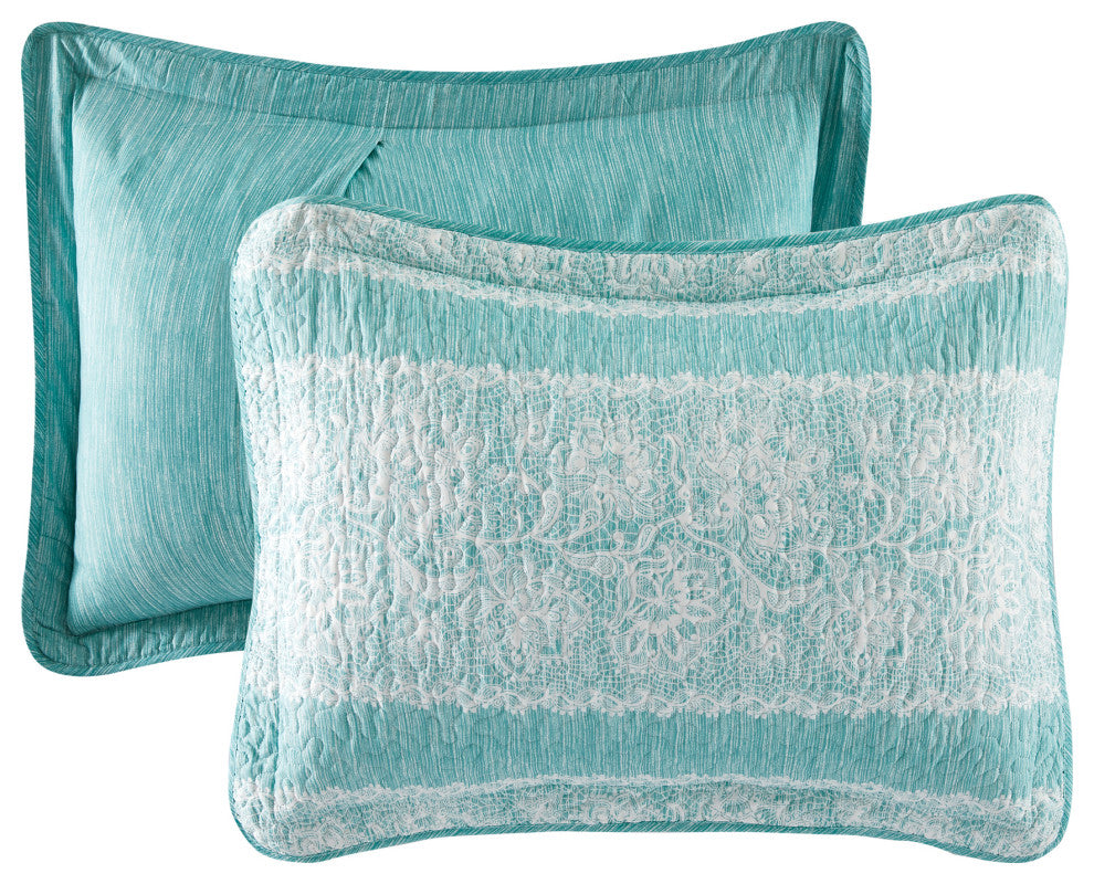 Emma Quilt 5 Piece Sets, Teal, Over-Sized King 122" X 106"