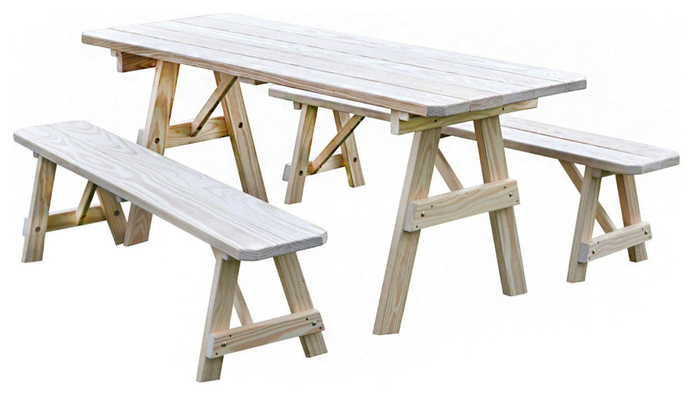 Traditional Cedar Table with 2 Benches, Unfinished, 6 Foot