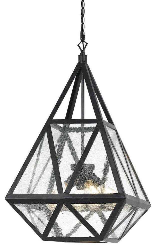 Cal Lighting Townsend Glass 4 Light Chandelier, Blacksmith, 32"