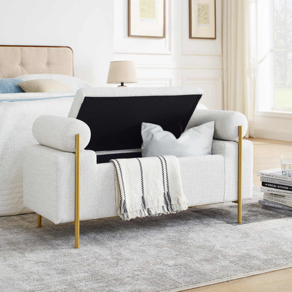 Gewnee Elegant Upholstered Linen Storage Bench