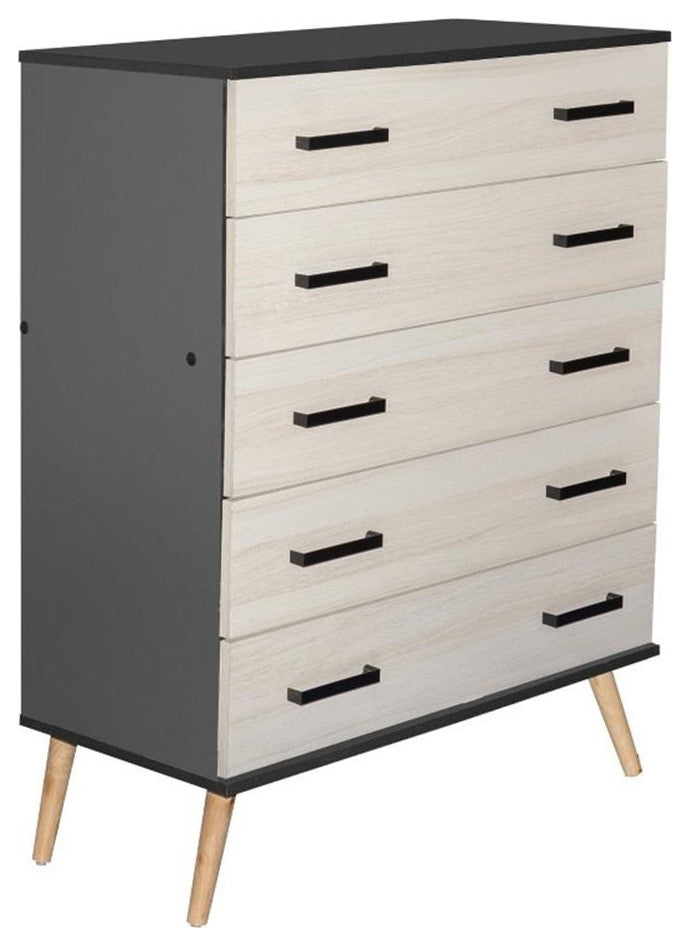 Better Home Products Eli Mid-Century Modern 5 Drawer Chest Dark Gray & Honey Oak