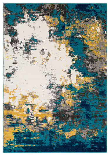 Surya Pepin PEI-1012 6'7"x9' Rug, Aqua/Bright Blue/Mustard/Cream/Gray