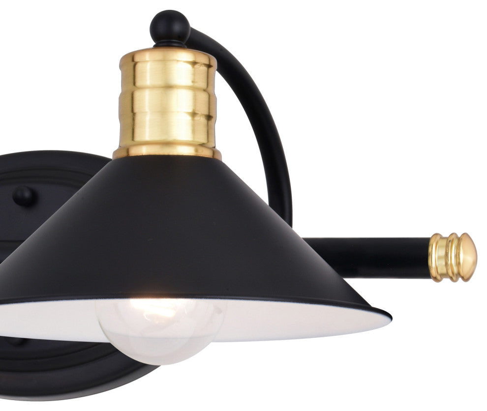 Akron 2 Light Vanity Matte Black and Natural Brass with Matte White