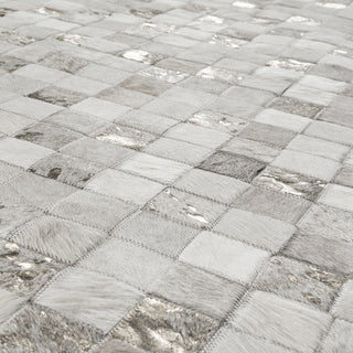 Cowhide Patchwork Rug, Hera, Platinum, 9'x12'