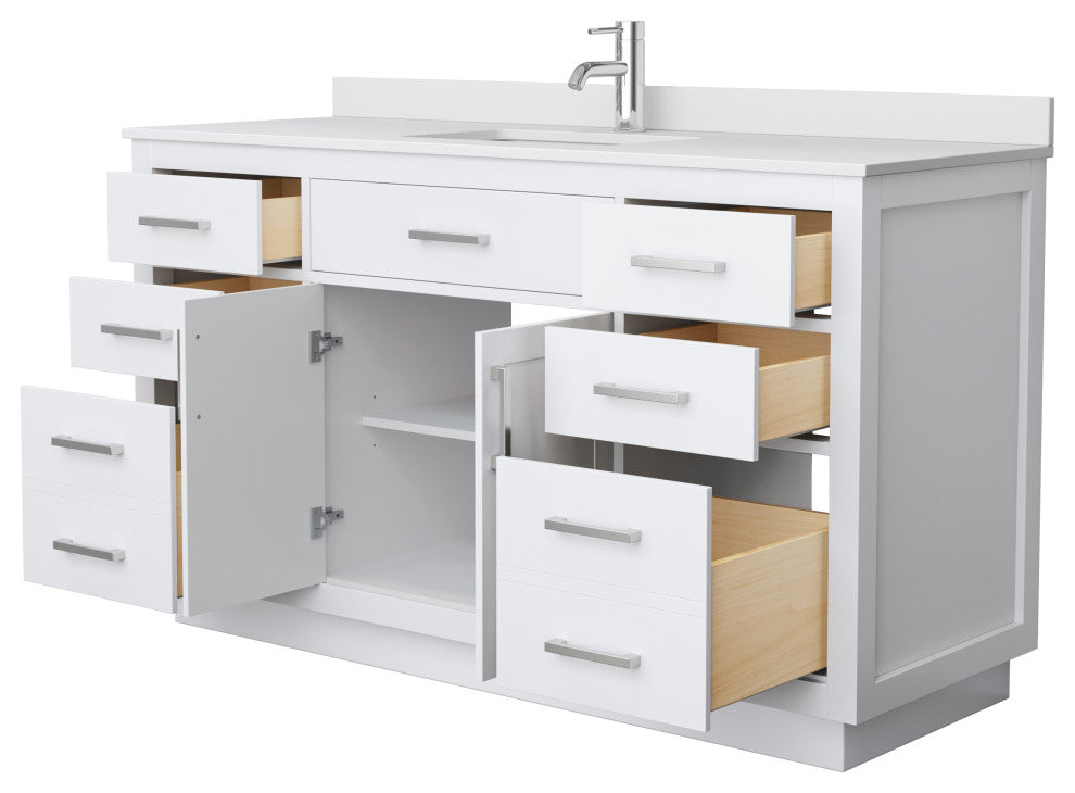 Beckett TK 60" Single Vanity,  Cultured Top, Nickel Trim