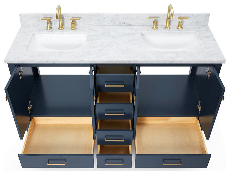 ARIEL Cambridge 61" Rectangle Sinks Bath Vanity Carrara Marble