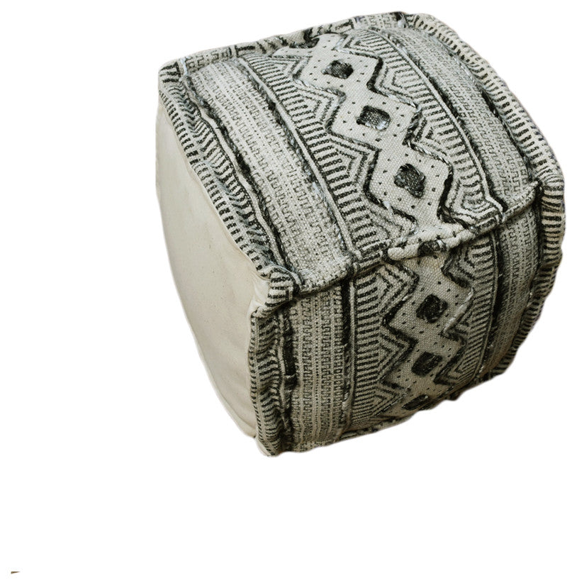 Contemporary Handmade Cotton Pouf, 14x14x14