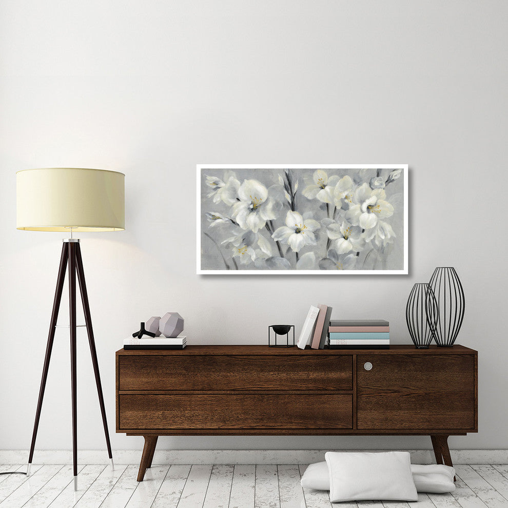 "Flowers on Gray" Digital Paper Print by Silvia Vassileva, 50"x26"