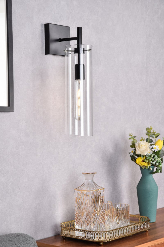 Seren 1-Light Wall Sconce, Black/Clear