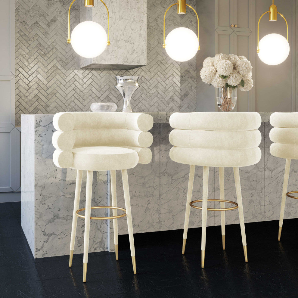Betty Velvet Barstool, Cream, Counter Height