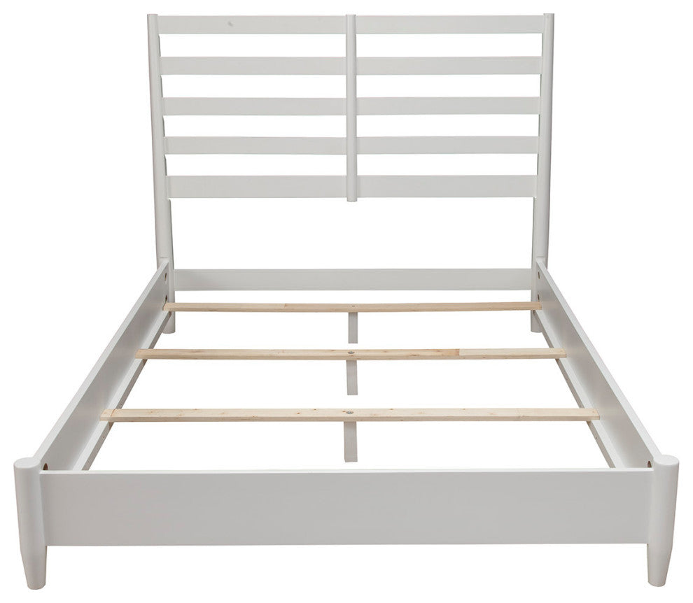 Flynn Retro Bed With Slat Back Headboard, White, Queen