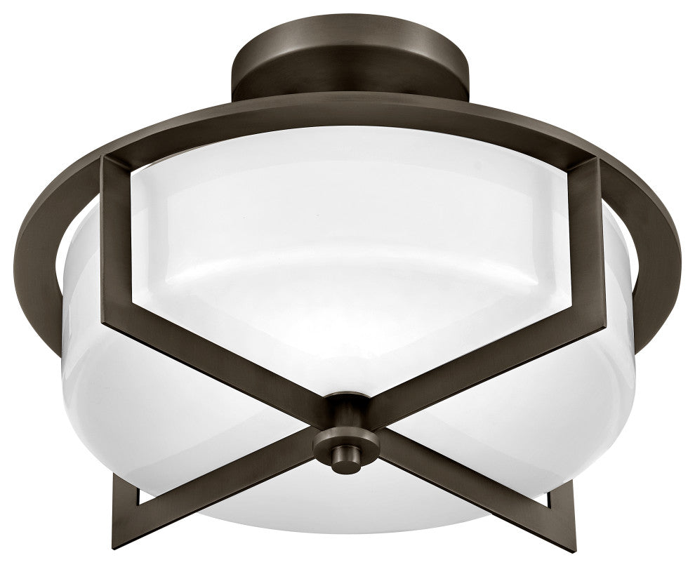 Hinkley 15.25" Baxley Semi-Flush Ceiling Light - Black Oxide + Cased Opal