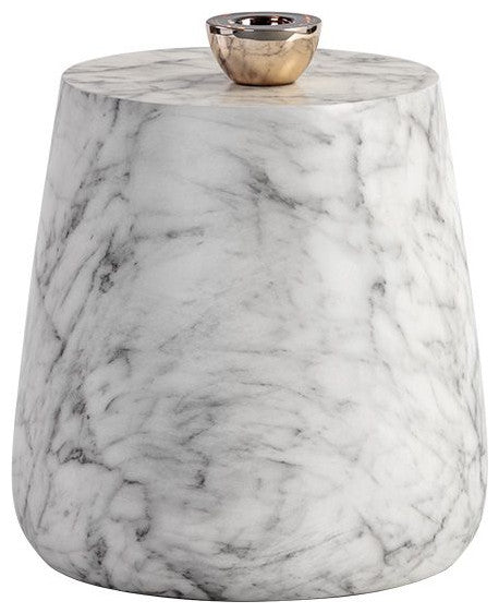Aries Side Table, Marble Look, White