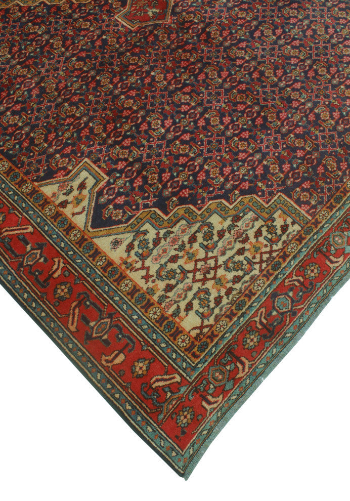 Fine Vintage Distressed Kokayi Navy/Rust Rug, 6'4x9'7