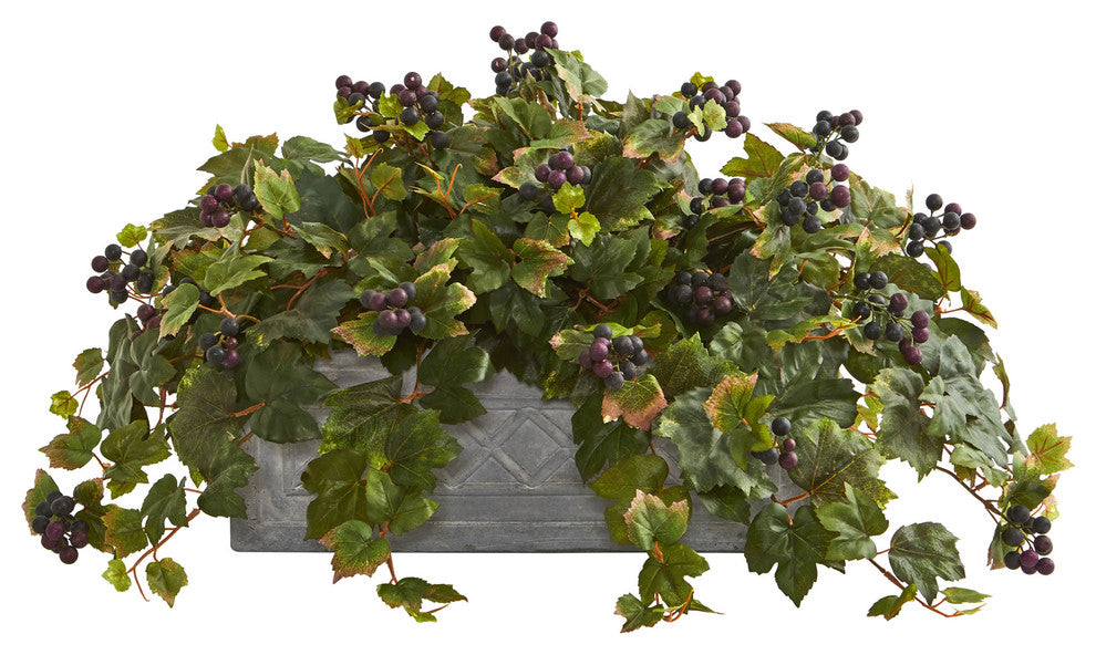 Nearly Natural Grape Leaf Artificial Plant in Stone Planter