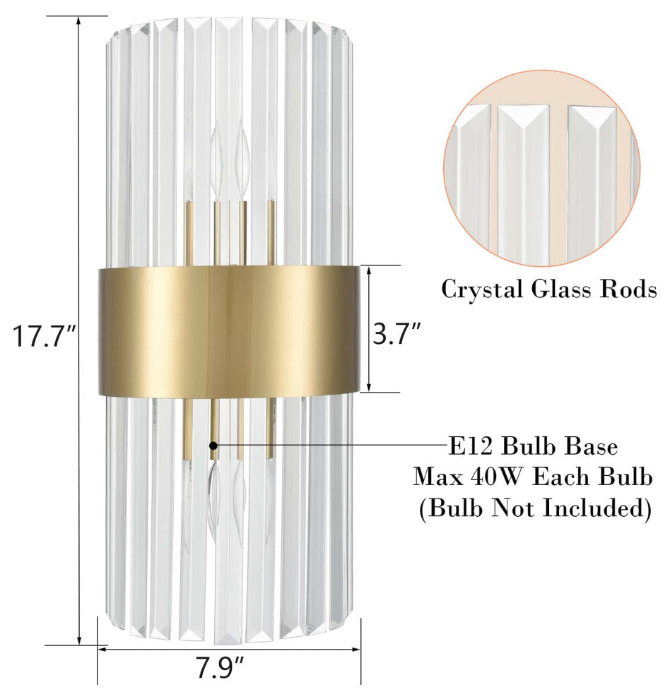 Clear Glass Wall Sconces Lighting, Set of 2, Brass