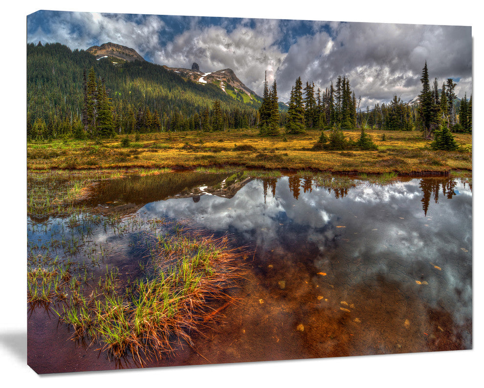 Clear Lake Mirroring Cloudy Skies, Landscape Canvas Art Print, 60"x28"
