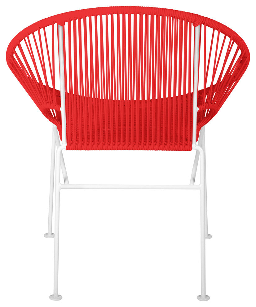 Concha Indoor/Outdoor Handmade Dining Chair, Red Weave, White Frame