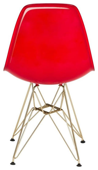 LeisureMod Cresco Plastic Dining Chair with Gold Base Set of 4 Transparent Red
