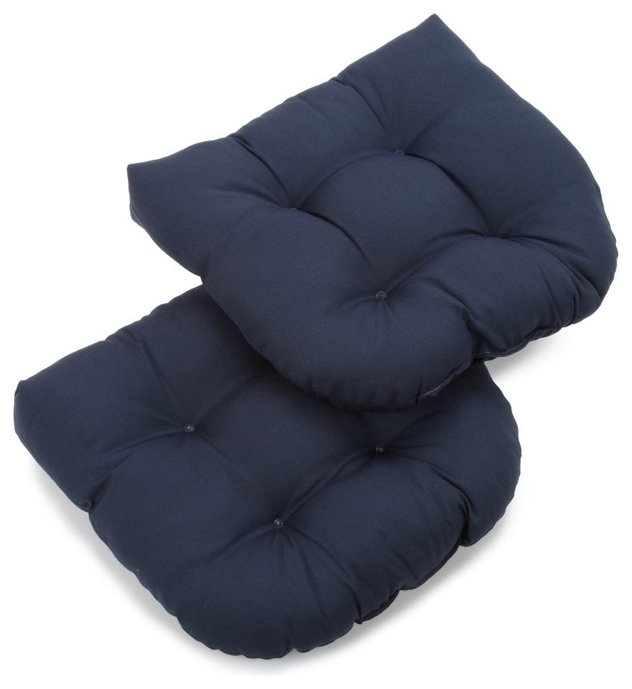 19" U-Shaped Twill Tufted Dining Chair Cushion, Set of 2, Navy