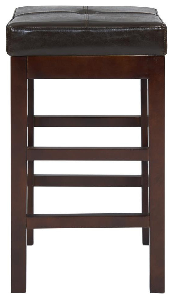 New Pacific Direct Valencia 27.5" Split Leather Backless Counter Stool in Black