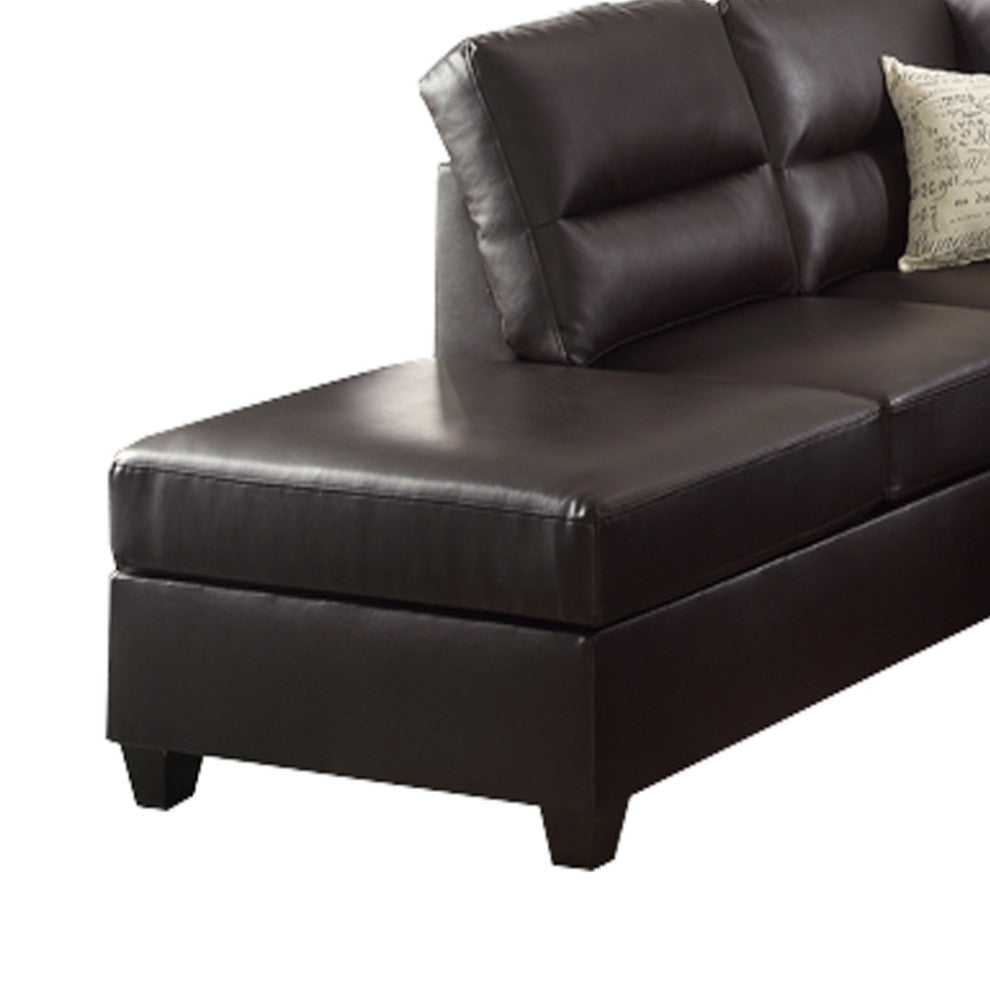 Benzara Bonded Leather Wooden Three Pieces Sectional Set, Espresso Brown