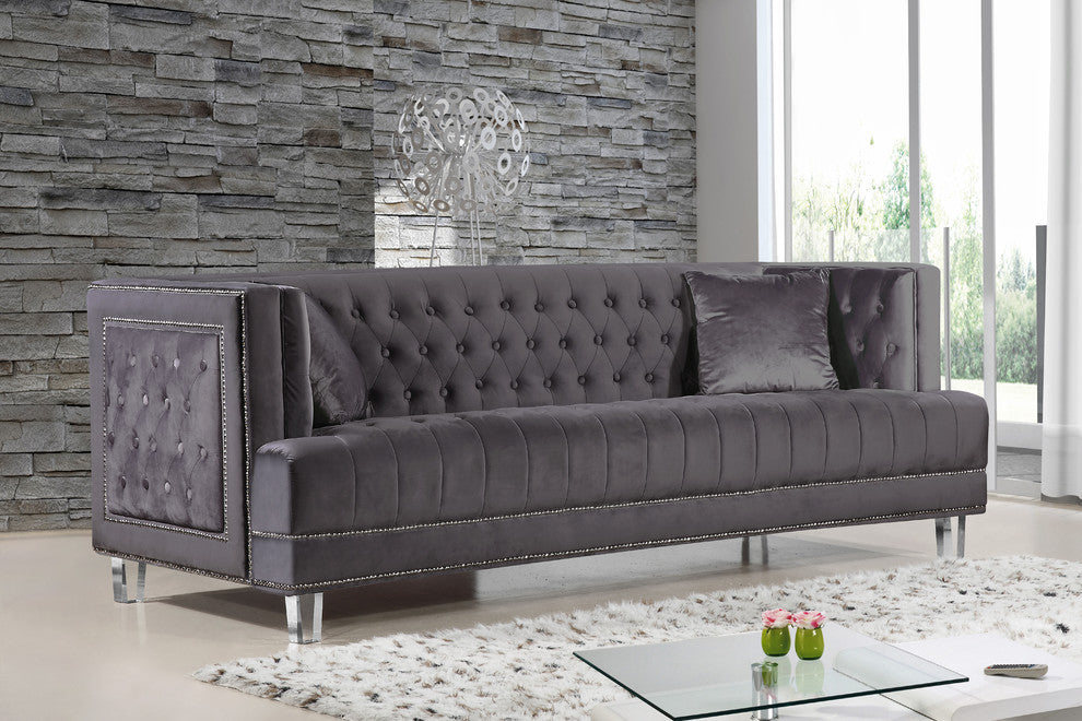 Lucas Velvet Upholstered Sofa, Gray