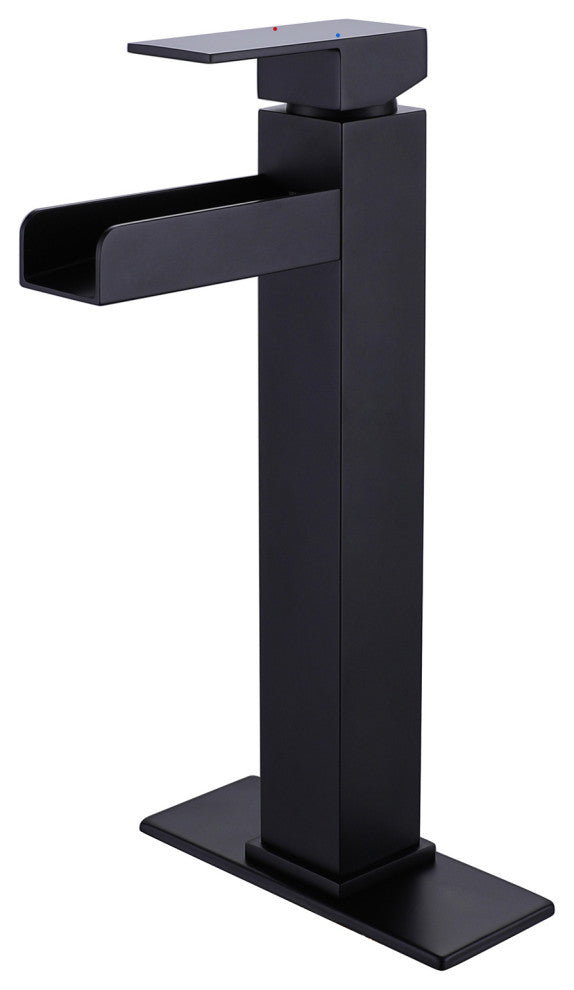 Single Hole Waterfall Bathroom Faucet, Matte Black