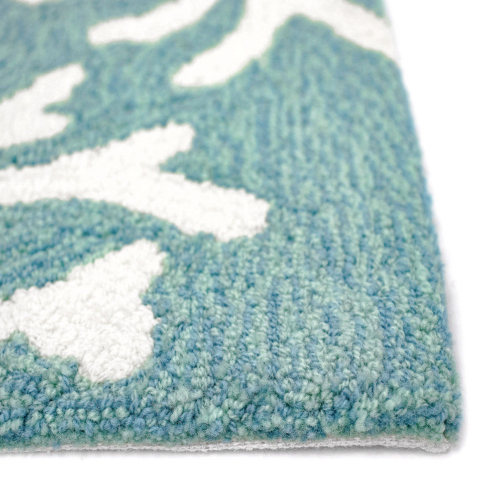 Capri Coral Border Indoor/Outdoor Rug, Aqua, 2'x8' Runner