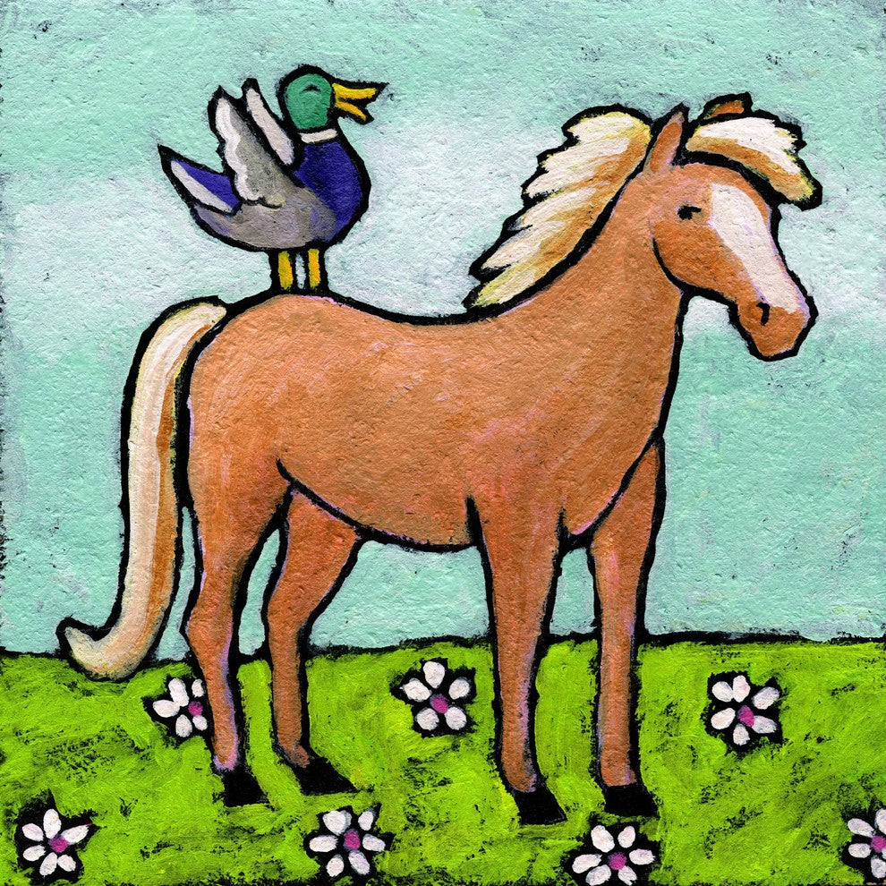 Marmont Hill, "Horse with Laughing Duck" by Janet Nelson Wrapped Canvas, 48x48