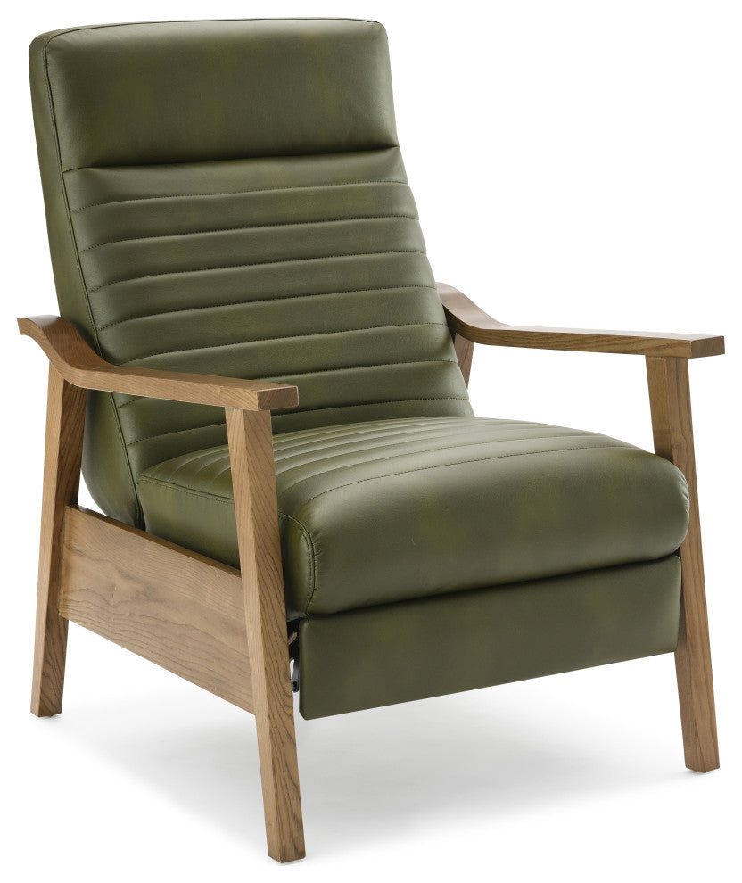 Arthur Wood Arm Push Back Recliner - Fern Green
