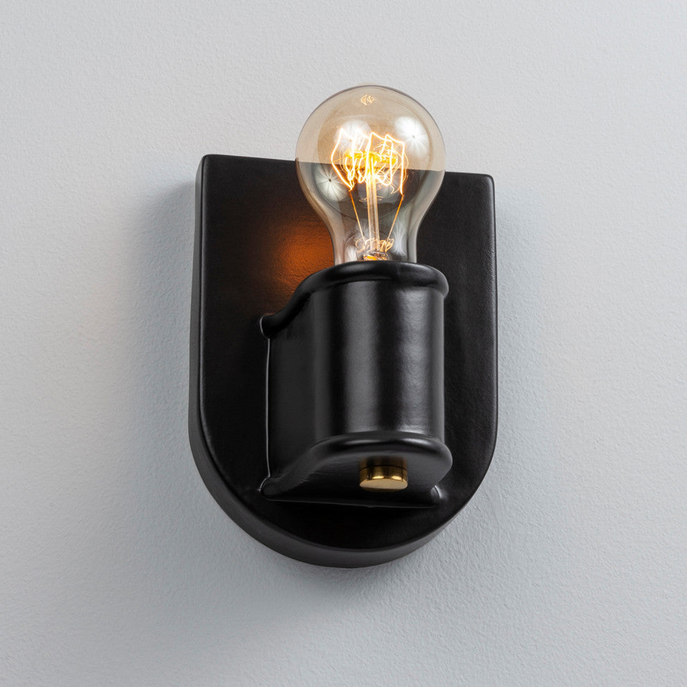 Nouveau Wall Sconce, Carbon, Matte Black, Polished Brass