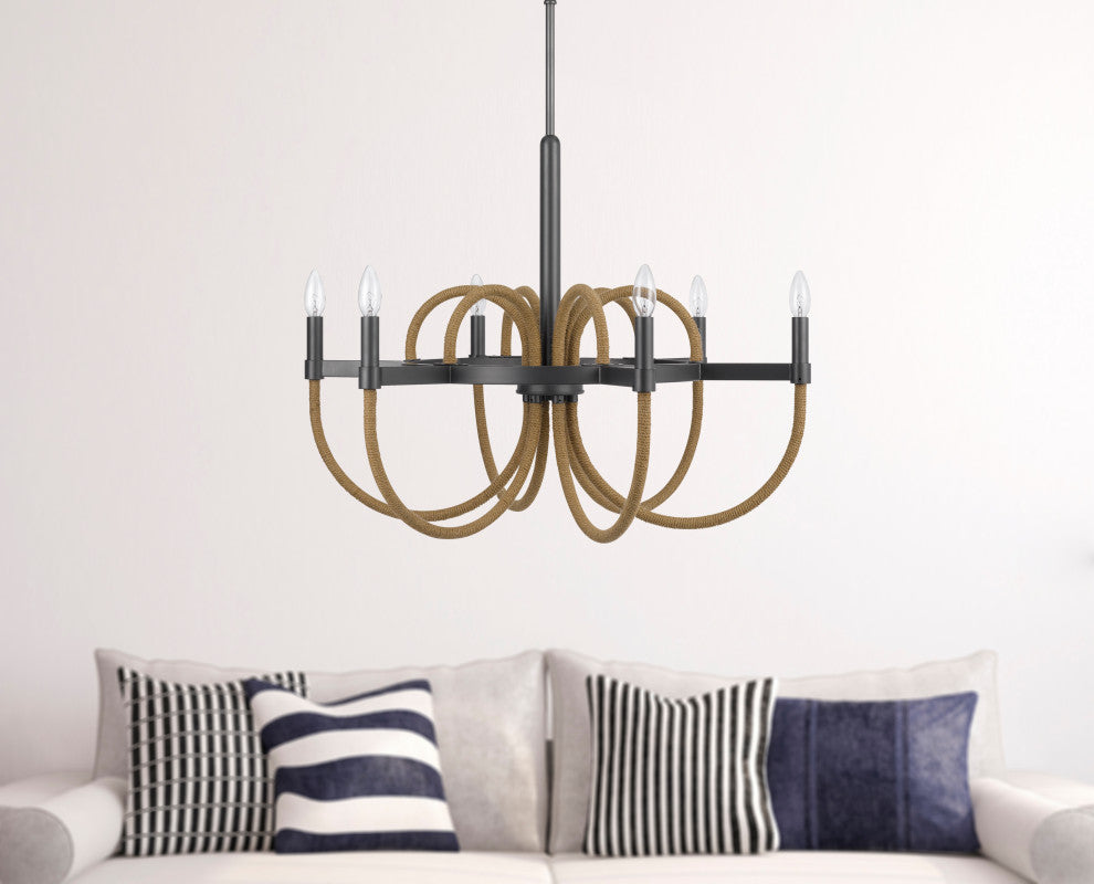 Rowland 60W metal/burlap roped chandelier, Fx-3814-6