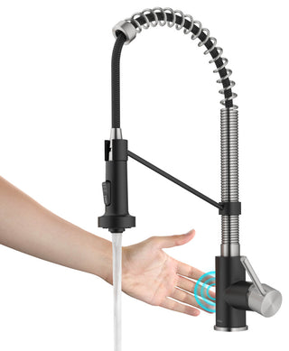 Bolden Commercial Style 2-Function Pull-Down 1-Handle 1-Hole Kitchen Faucet, Spot Free Stainless Steel/ Matte Black (Sensor Touchless)