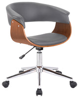 Bellevue Office Chair in Chrome Finish with Gray Faux Leather and Walnut Veneer