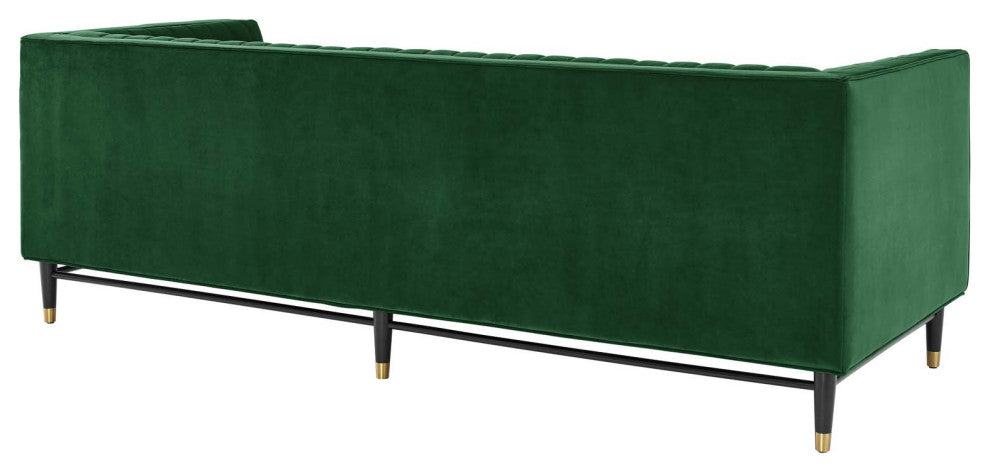 Devote Channel Tufted Performance Velvet Sofa, Emerald