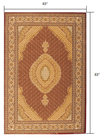 5" Round Red and Beige Medallion Area Rug