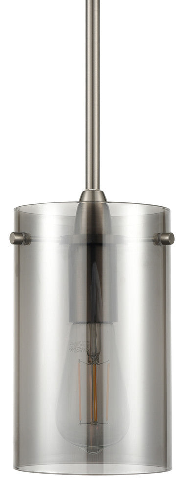 Effimero 1-Light Stem Hung Pendant Lamp, Brushed Nickel With Smoke Glass