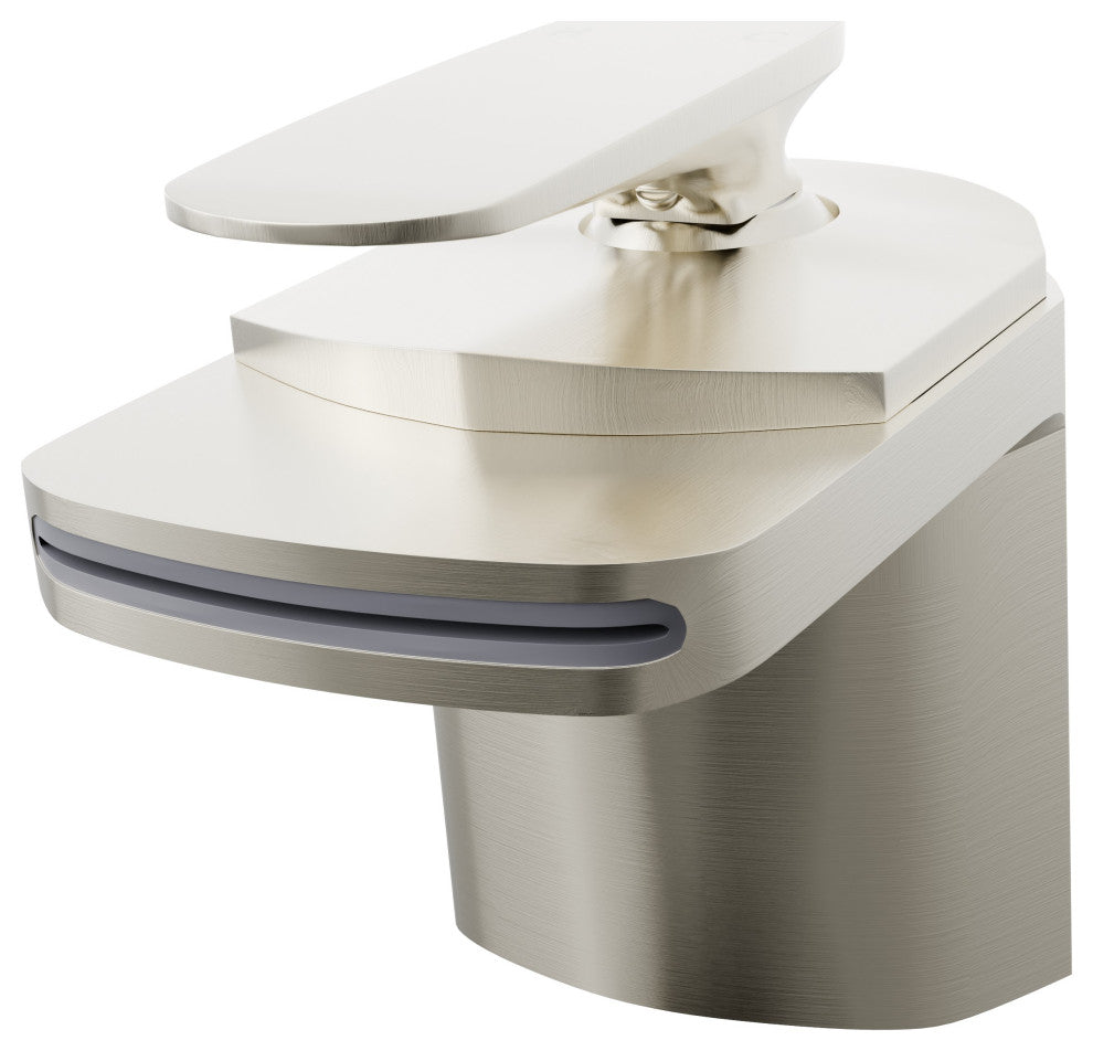 Novatto NBF-084 Wave Single Lever Waterfall Bathroom Faucet, Brushed Nickel