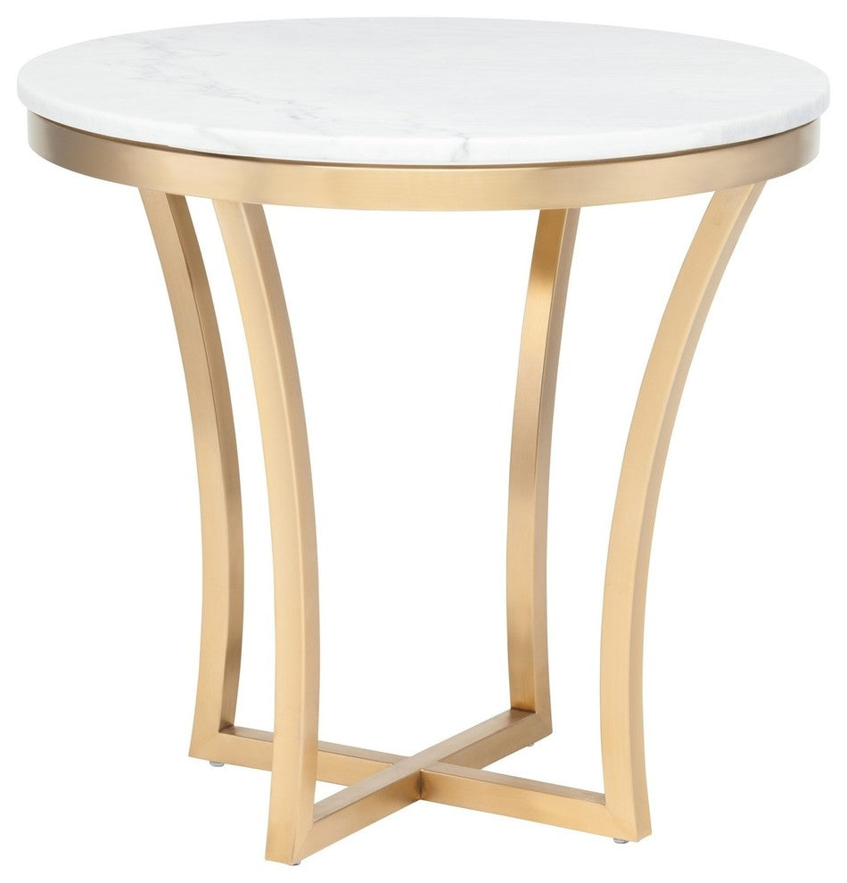 Aurora Marble Side Table, White Marble Brushed Gold Base