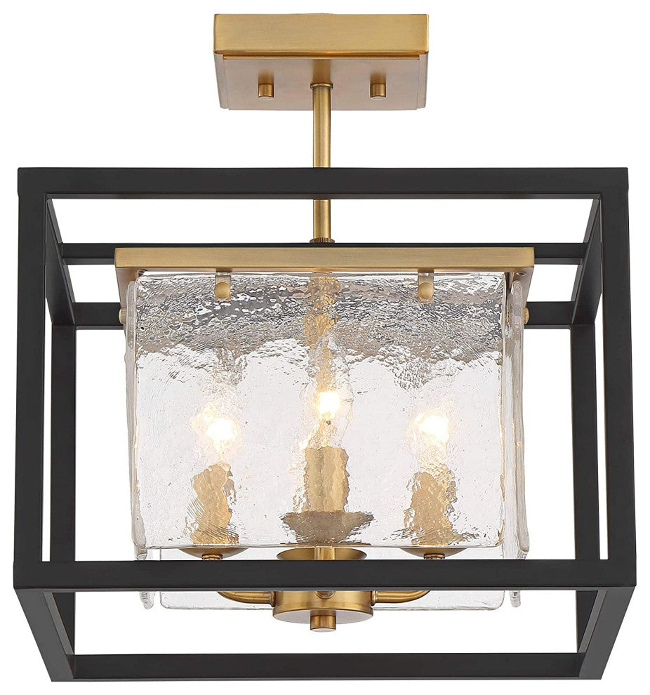 Contemporary Modern Ceiling Light Semi-Flush Mount Fixture, Black Square Cage