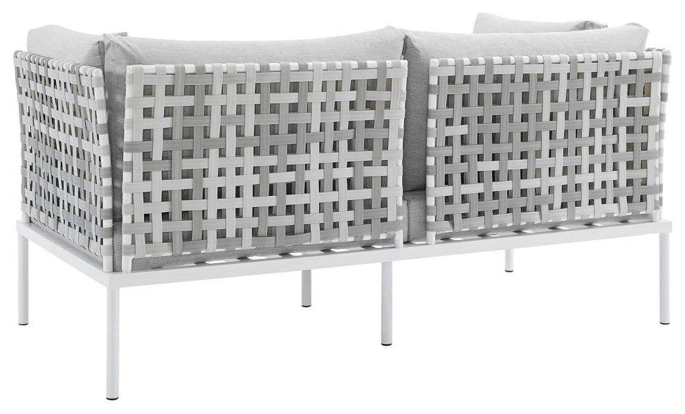 Lounge Loveseat Sofa, Sunbrella, Aluminum, Metal, Gray, Modern, Outdoor