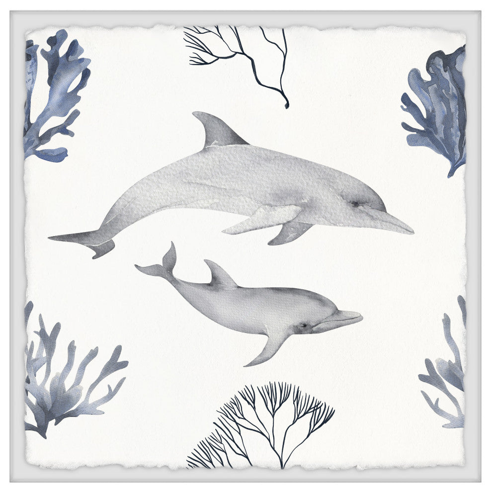 "Dolphin Friends" Framed Painting Print, 18x18