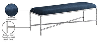 Valley Upholstered Bench, Navy, 54" W x 18" D, Silver, Chenille Fabric